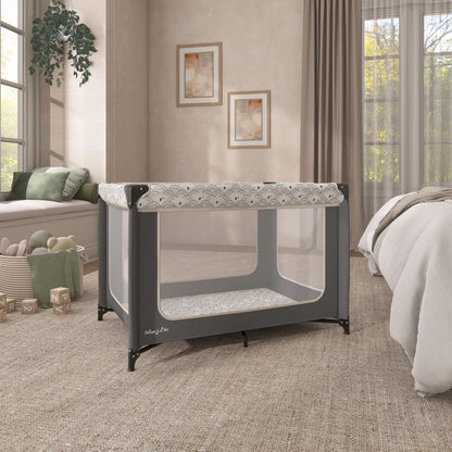 Dream On Me Zodiak Portable Playard, Compact for Travel, Carry Bag, Gray & Pink