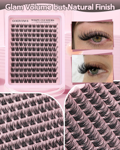 Goddvenus Brown Wispy Eye Lash Clusters Kit Natural Cluster Eyelash Extensions Kit False Eyelash Clusters Fluffy DIY Individual Lash Extensions Kit C Curl