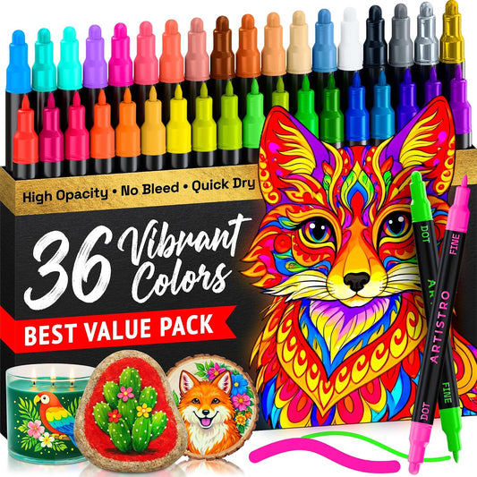 ARTISTRO Dual-Tip Acrylic Paint Marker Pens - Set of 36