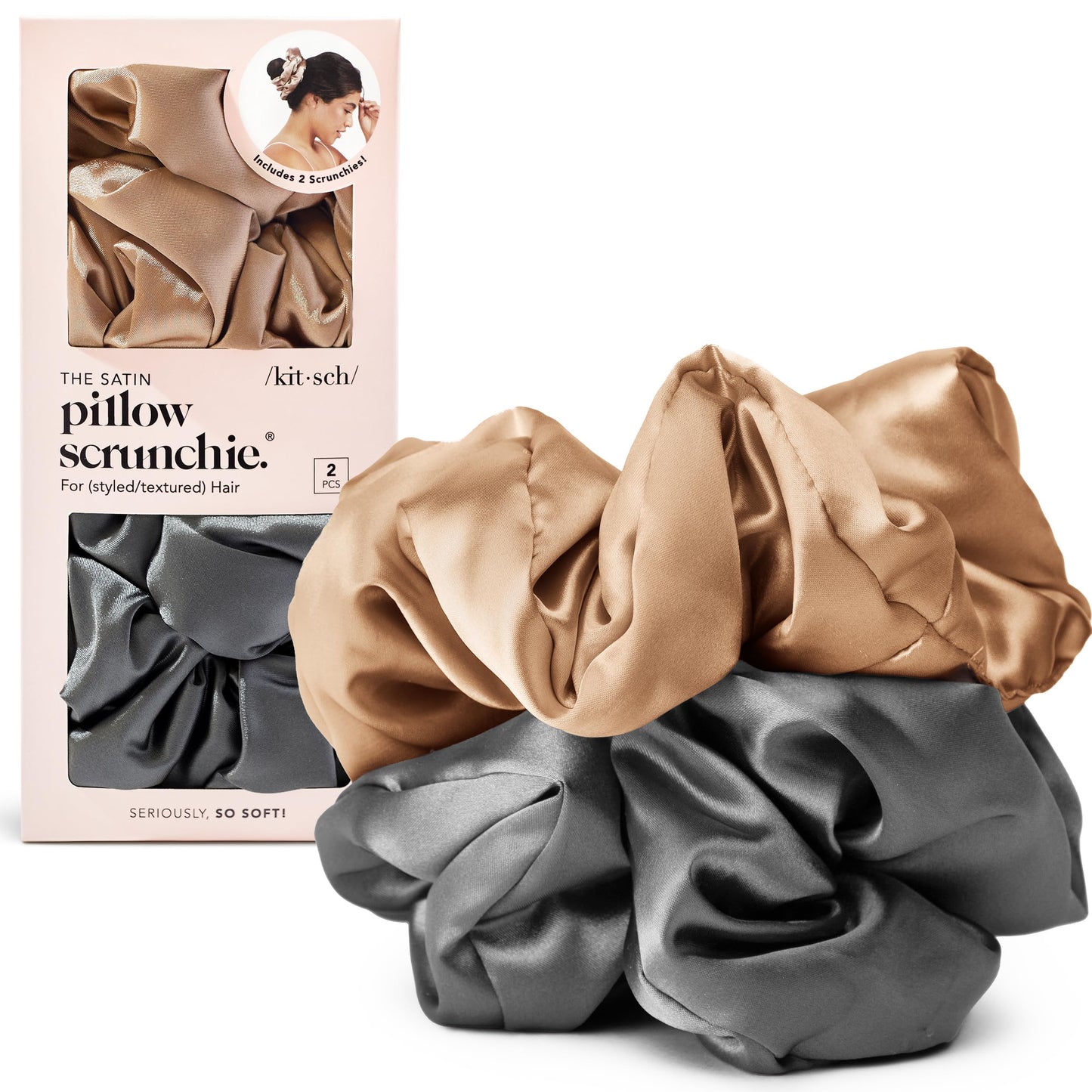Kitsch Ultra-Petite Satin Scrunchies for Women - Eucalyptus, 6pcs