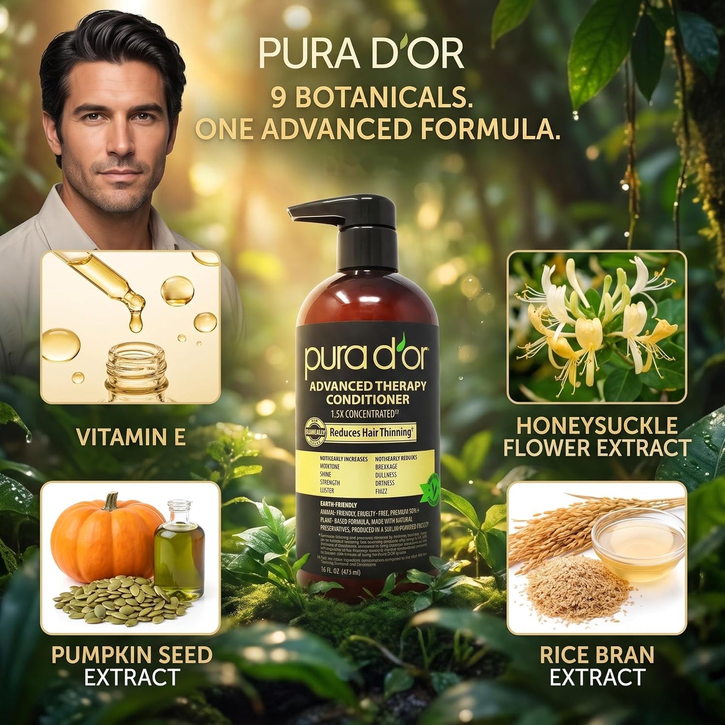 PURA D'OR Deep Moisturizing Biotin Hair Regrwoth Conditioner Thickens, Softens, & Moisturizes Dry, Frizzy, Damaged Hair w/Argan Oil, Pumpkin, Rosemary, Honeysuckle, Vitamin E, Men & Women, 16oz