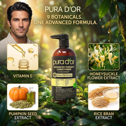 PURA D'OR Deep Moisturizing Biotin Hair Regrwoth Conditioner Thickens, Softens, & Moisturizes Dry, Frizzy, Damaged Hair w/Argan Oil, Pumpkin, Rosemary, Honeysuckle, Vitamin E, Men & Women, 16oz