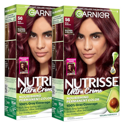 Garnier Nutrisse Ultra Crème Hair Color, Permanent Hair Dye with 100% Gray Coverage, Vegan & Cruelty-Free, 33 Darkest Golden Brown (Caramel Fudge), 1 Count