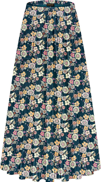 NASHALYLY Women's Chiffon Elastic High Waist Pleated A-Line Maxi Skirts