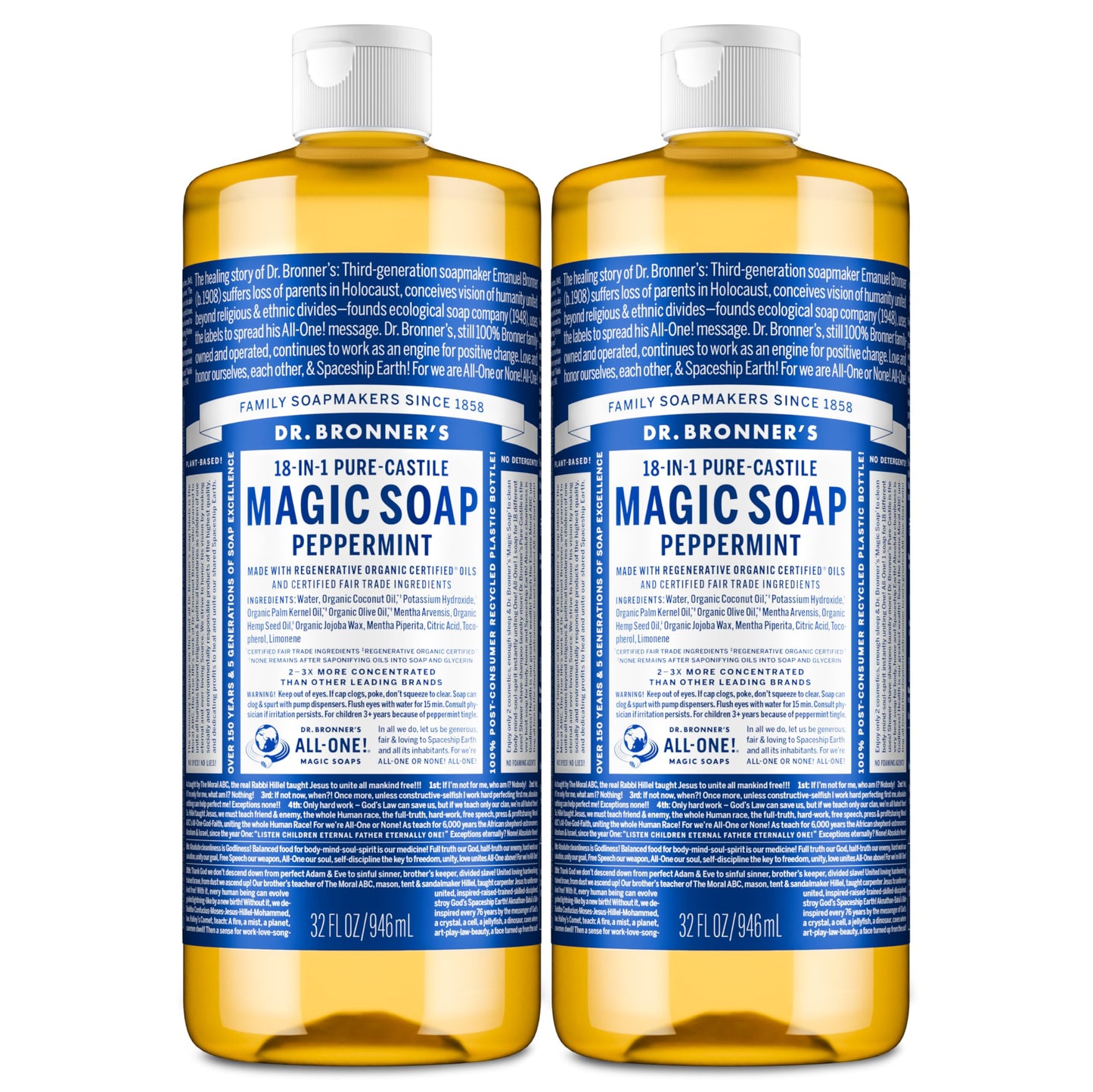 Dr. Bronner's Peppermint Pure-Castile Liquid Soap, Hand Soap, 32 oz
