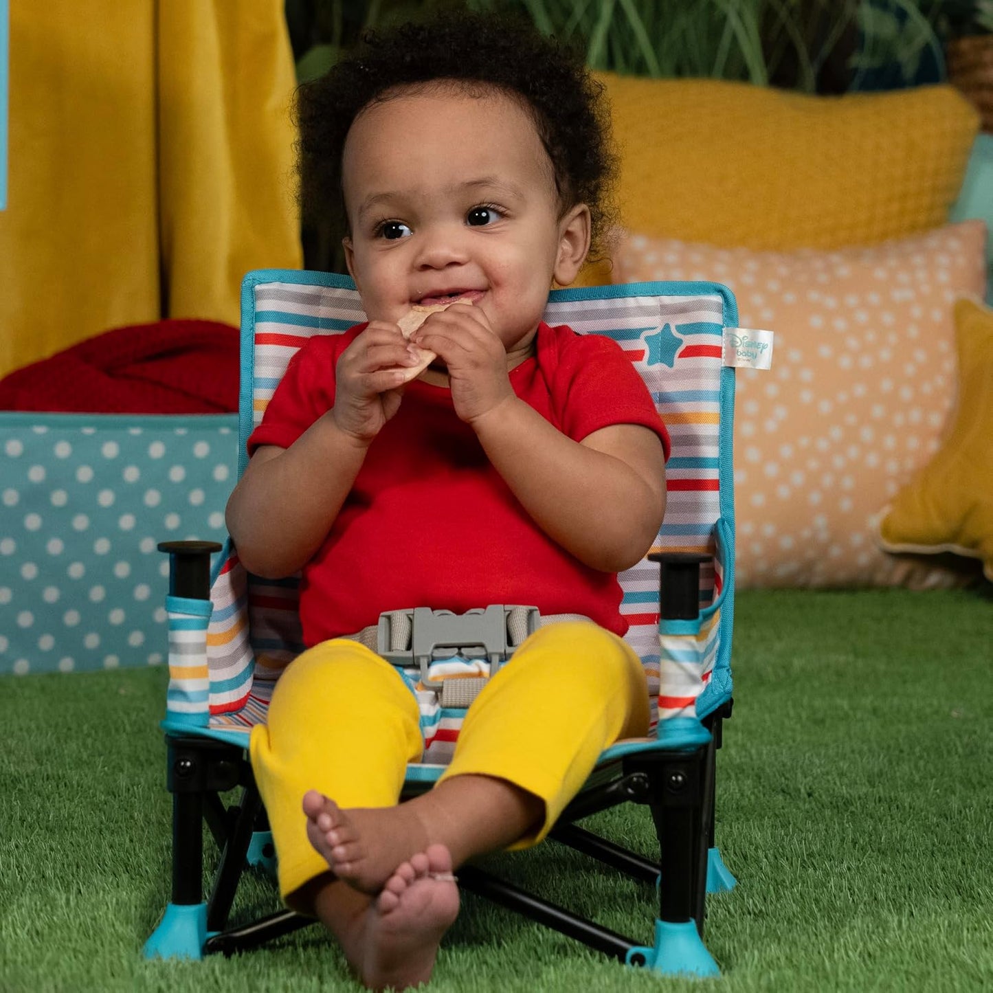 Bright Starts Pop 'N Sit Portable Booster, Indoor/Outdoor Use, Floor Seat with Feeding Tray, Teal, 6 Mos - 3 Yrs
