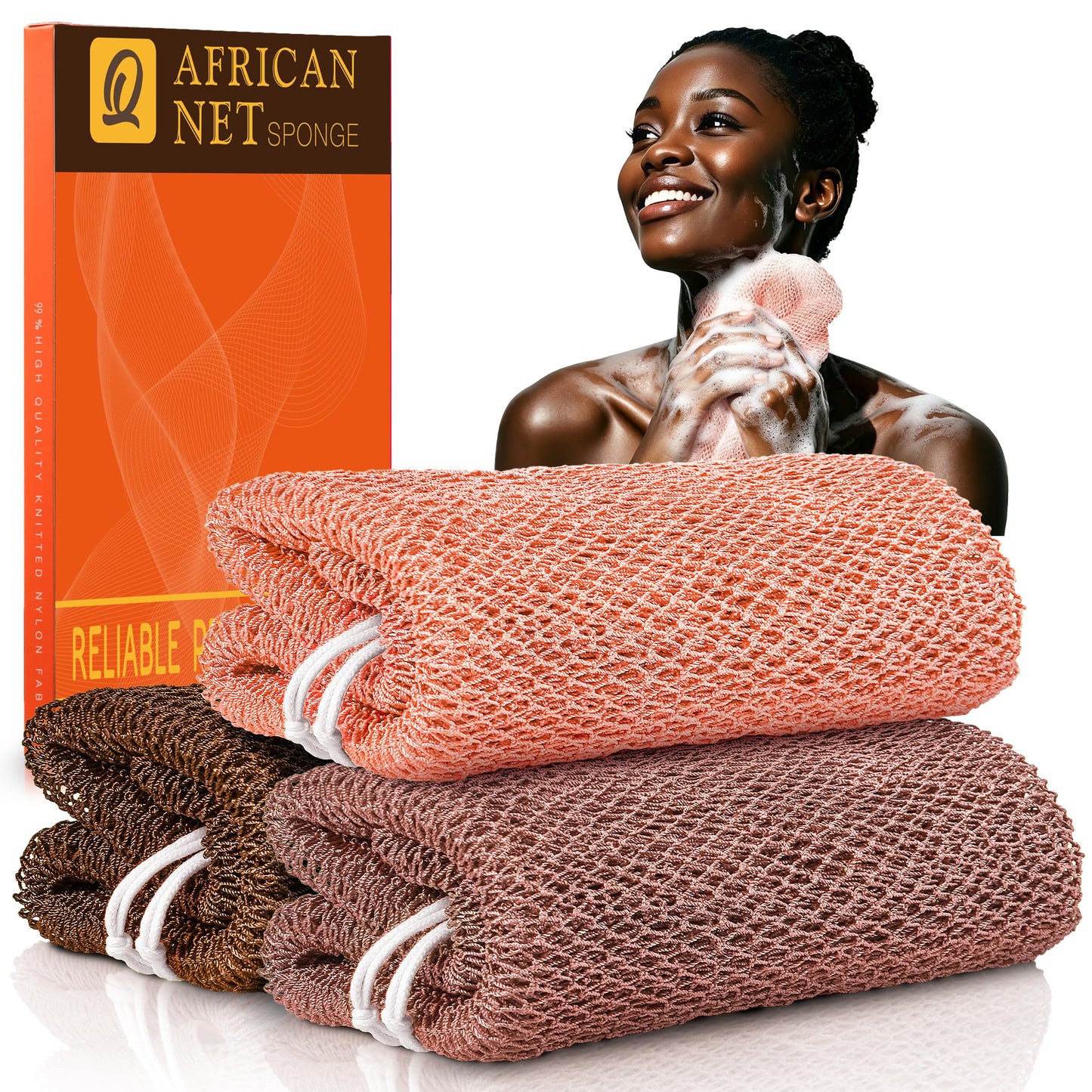 UJFQBH African Net Sponge Authenti, Exfoliating Body Scrubber for Back and Hard to Reach Areas, Gentle Daily Exfoliation for Deep Cleansing, Quick Drying Shower Essential, Aqua Grey 3 Pack