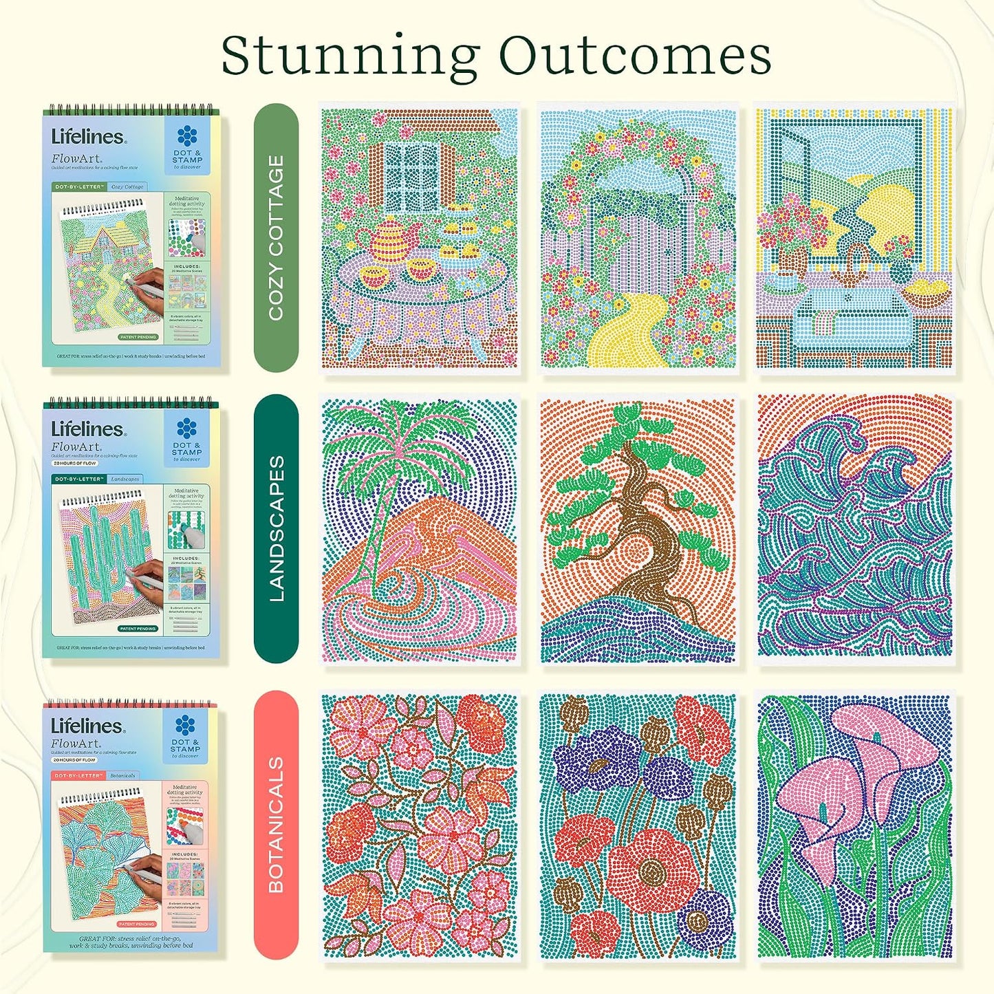 Lifelines FlowArt Mini Activity Pads, 3-Pack, Dot-by-Letter Coloring Books