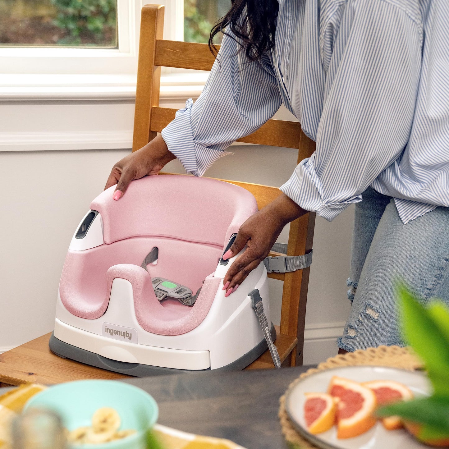 Ingenuity Baby Base 2-in-1 Booster Feeding and Floor Seat with Self-Storing Tray - Cashmere