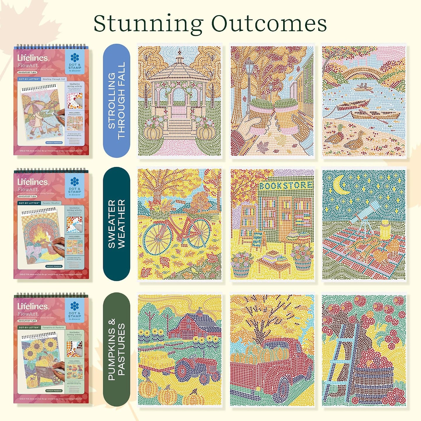 Lifelines FlowArt Mini Activity Pads, 3-Pack, Dot-by-Letter Coloring Books