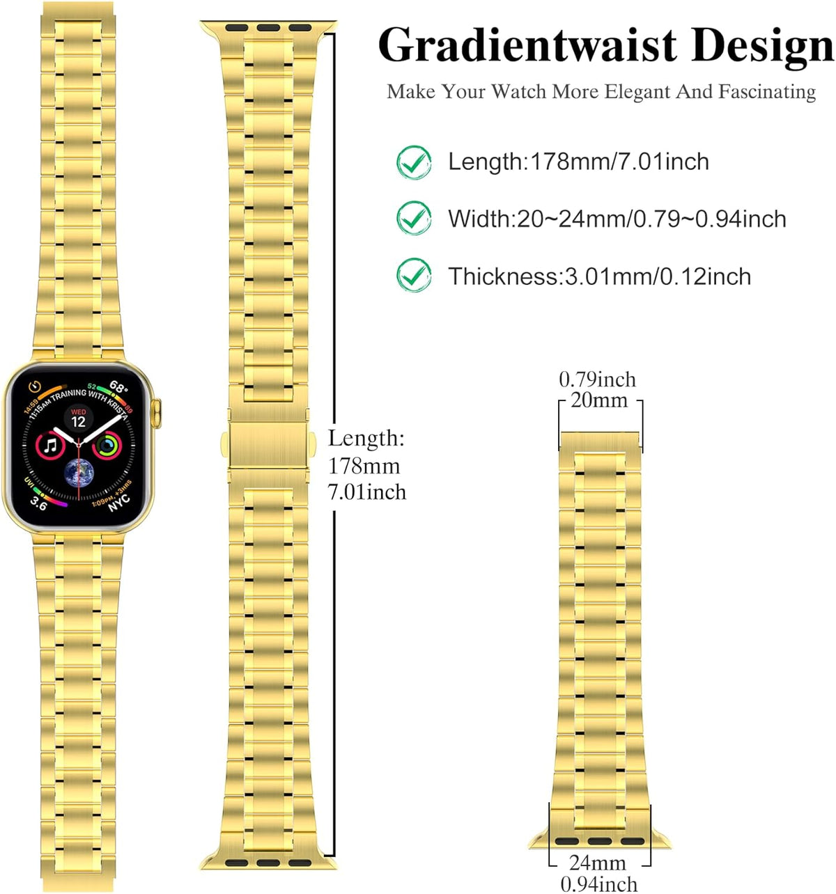 Stainless Steel Bands for Apple Watch 45Mm 44Mm 42Mm(Series 3/2/1)